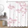 Cherry Blossom Shower Curtain Pink Plum Flower Asian Japanese Aesthetic Black Bathroom Decor Curtains Set With Hooks