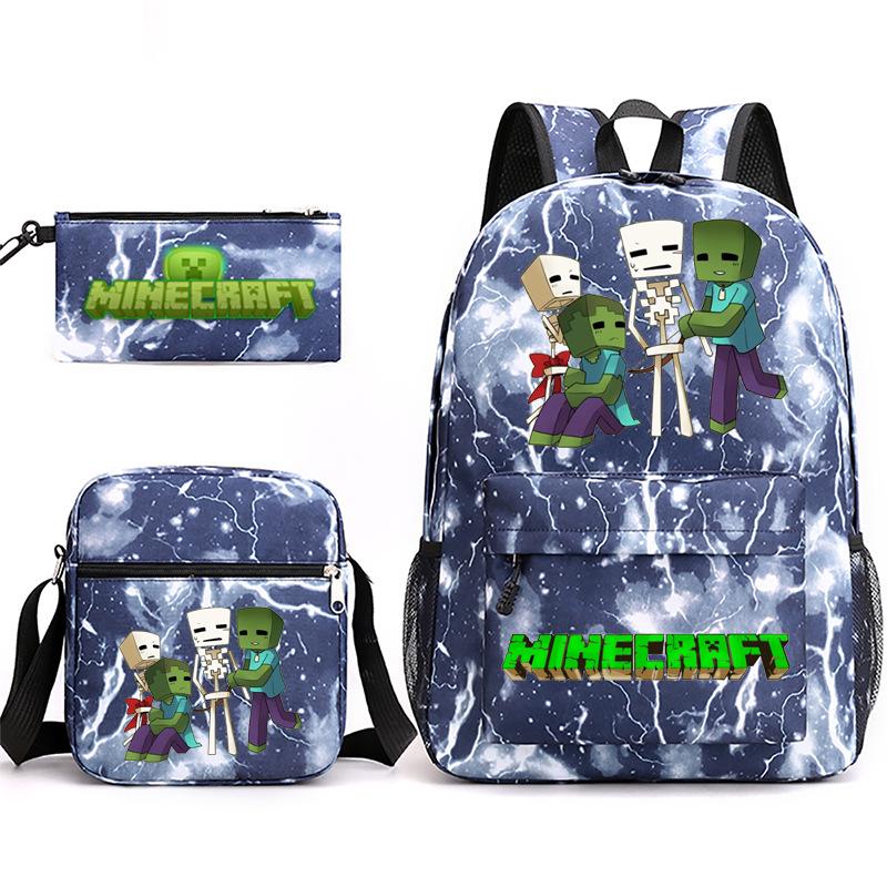 2022 Cross-border Starry Sky School Bag Three-piece Casual Fashion My World Game School Travel Bag