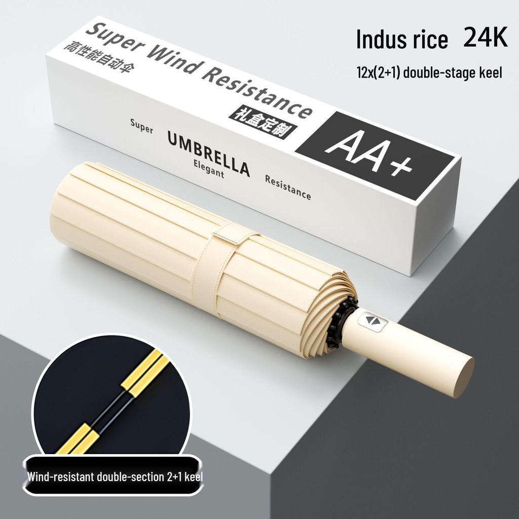 Reinforced Windproof Black Umbrella with UV Protection for All Weather Conditions