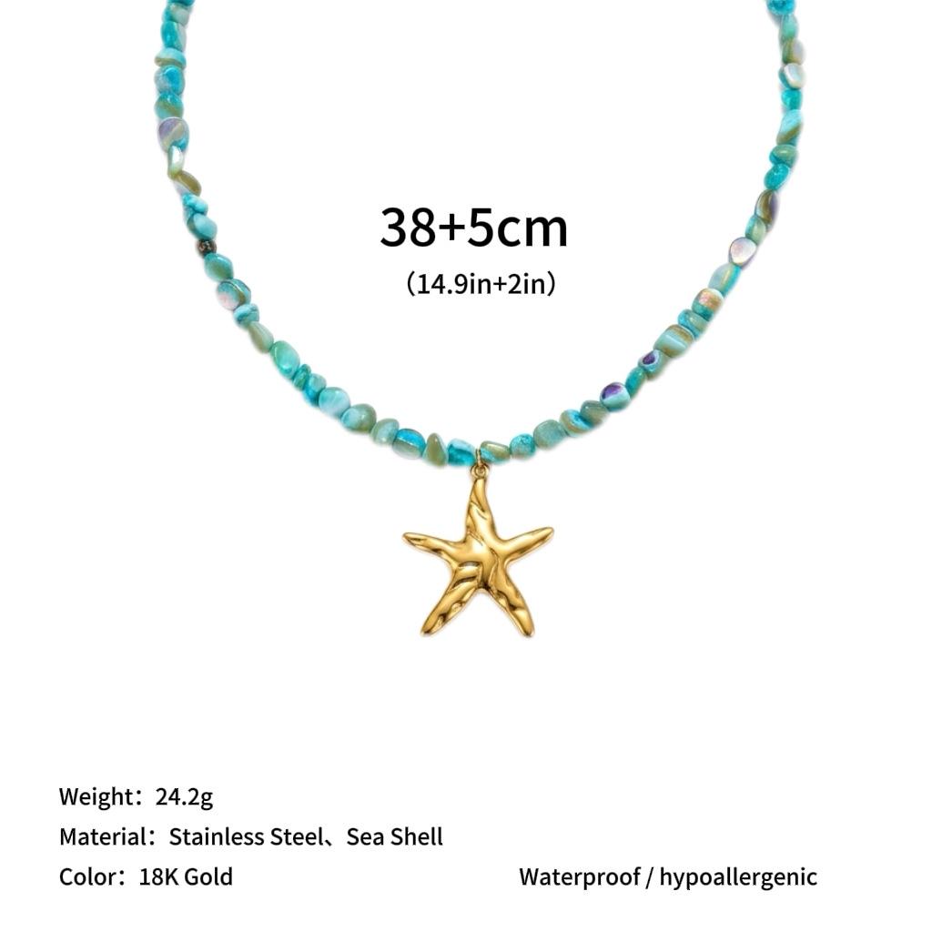 Bohemian-style Beach Collarbone Necklace, 18k Gold, Stainless Steel, Titanium Steel Pendant, Natural Seashell Necklace 1PCS