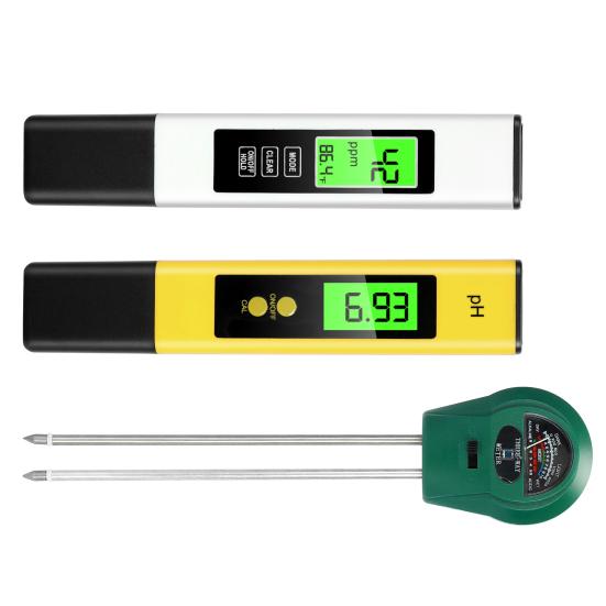 3Pcs/Set Water Testers Quick Reading Accurate Measurement Multifunction Digital pH/EC PPM/Soil Testers