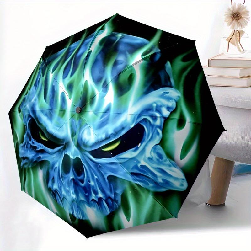 1pc Ghostly Skull Automatic Open/close Folding Umbrella, Compact Portable Travel Umbrella, Perfect Birthday/Christmas, Cute Umbrella, Durabl