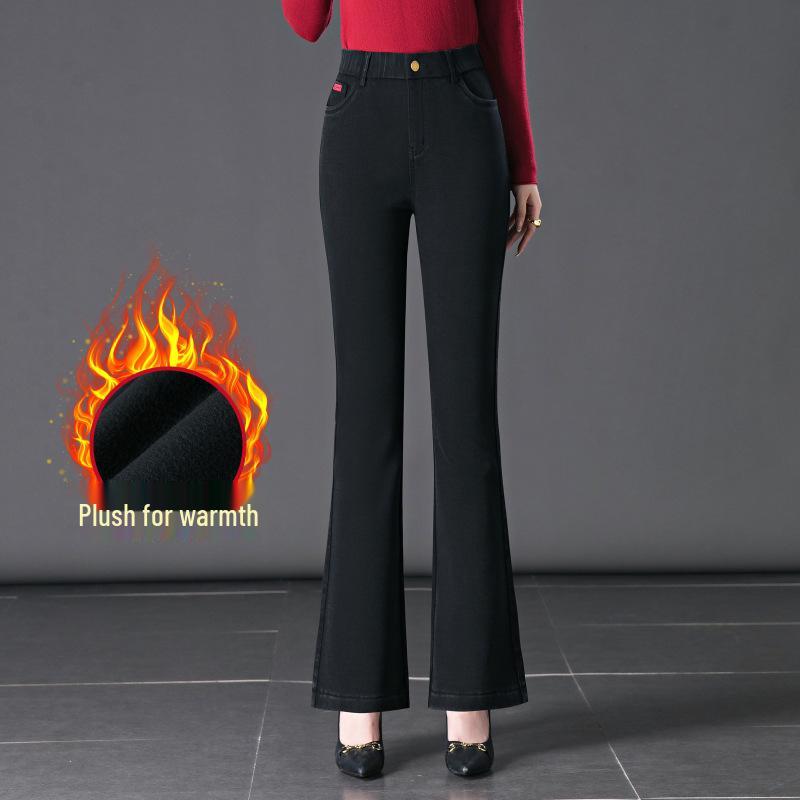 Women's 2024 Fleece-Lined Snowflake Flare Jeans - Plus Size, Elastic Waist, Winter Style