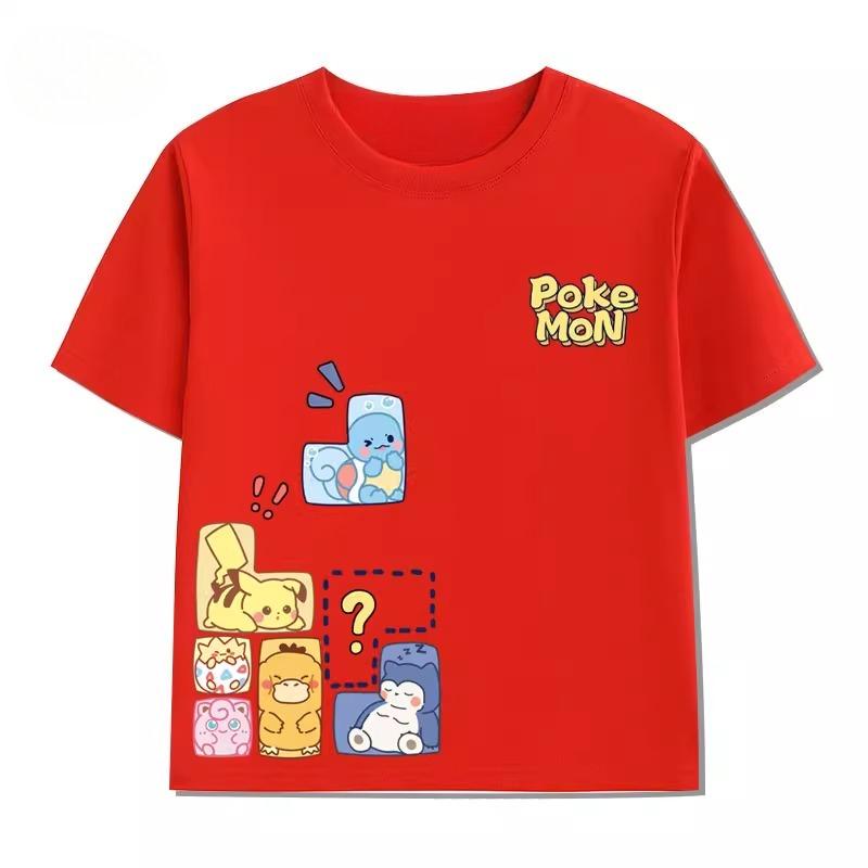 Potdemiel Estate Nuova T-shirt in Puro Cotone con Stampa Pikachu per Bambini, Ragazzi e Ragazze, T-shirt per Bambini Comoda e Traspirante
