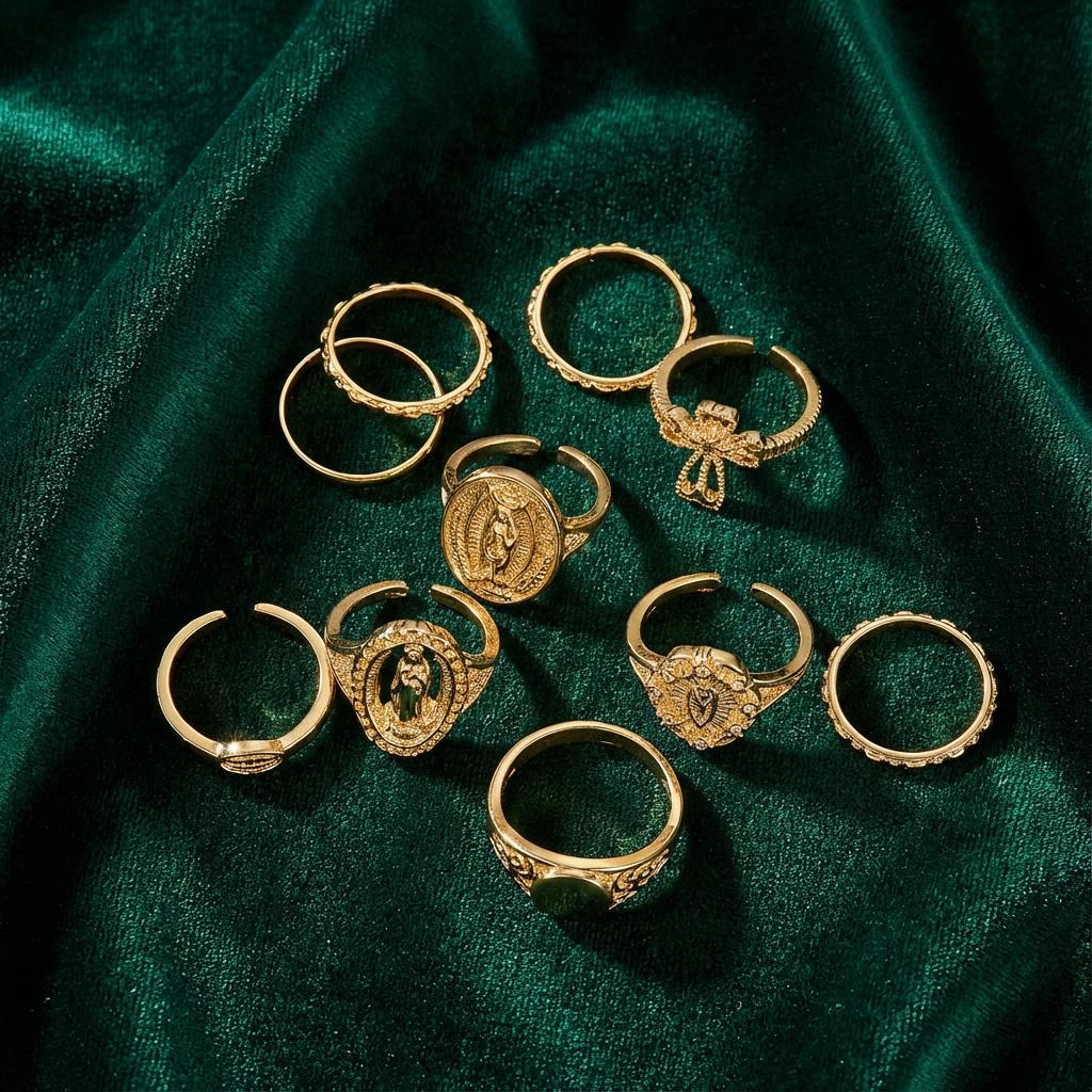 10 Piece/Set Vintage Rhinestone Portrait Ring for Women Retro Inlaid Face Charm Adjustable Stackable Ring  Jewelry Gifts