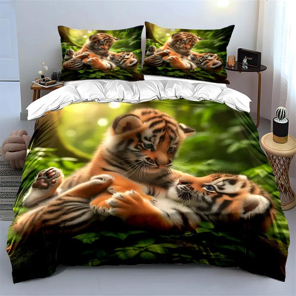 "Adorable Tiger Cub Decor Set" Soft Comfortable Duvet Cover Bedding Set Included 1*Duvet Cover & 2*Pillowcases gift