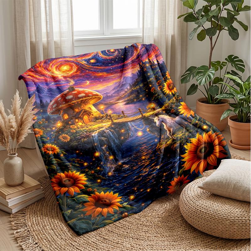 Fairy Rainbow Magic Theme blanket Lightweight Warm Flannel Blanket Decorative Throw Blanket for Home Decoration