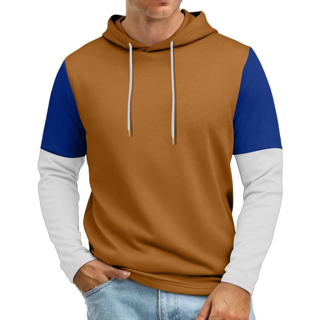 Men's Patchwork Sleeve Hooded Sweatshirt Light Casual Hooded Sweatshirt