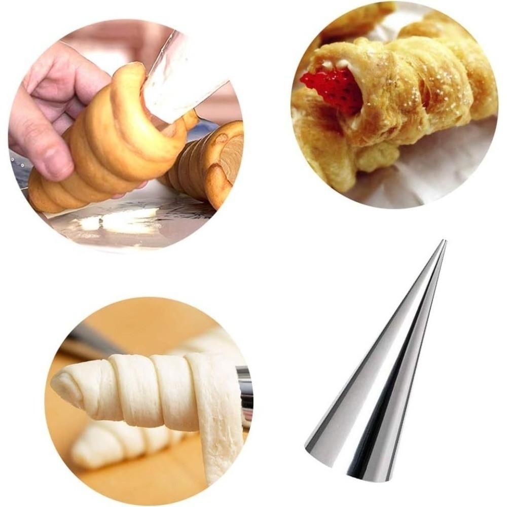 16pcs Non Stick Pastry Cone Mold Set Stainless Steel Danish Pastry Tube  Home Cooking