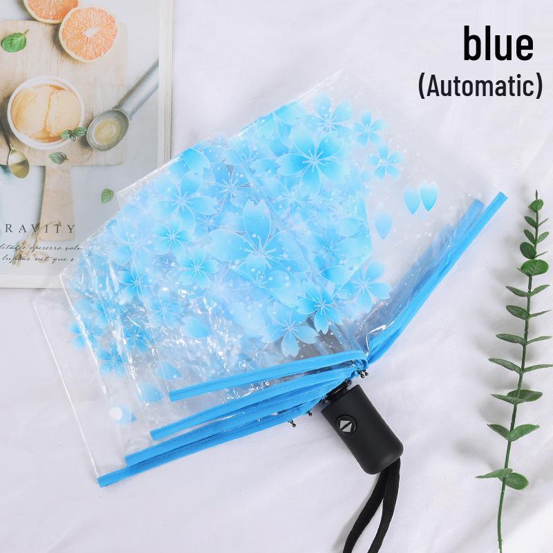 Cherry Blossom Transparent Automatic Umbrella - Soft Girl Three-Fold Design