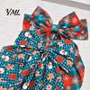 Christmas Tree Hair Ornaments Large Bow for Women Girls, Decorative Clip with Classic Holiday Snowflake Plaid Ties Prints, Elegant Long Tail Barrettes