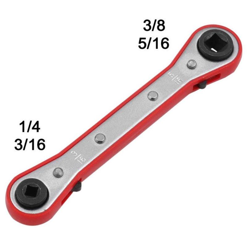 Refrigeration Ratchet Wrench Conditioning Service Wrench 4 Different Sizes - 1/4 X 3/16 Square X 3/8 X 5/16 Square