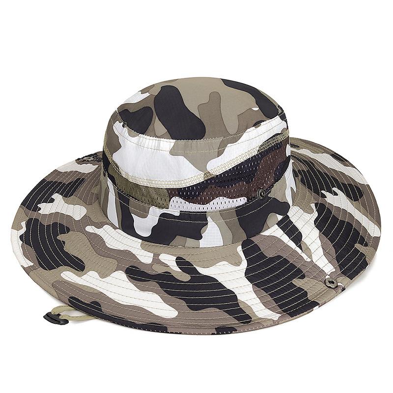 Spring and Summer Wide-brimmed Sunshade Hats for Men and Women Windproof Ropes Camouflage Outdoor Mountaineering Sun Protection Hats