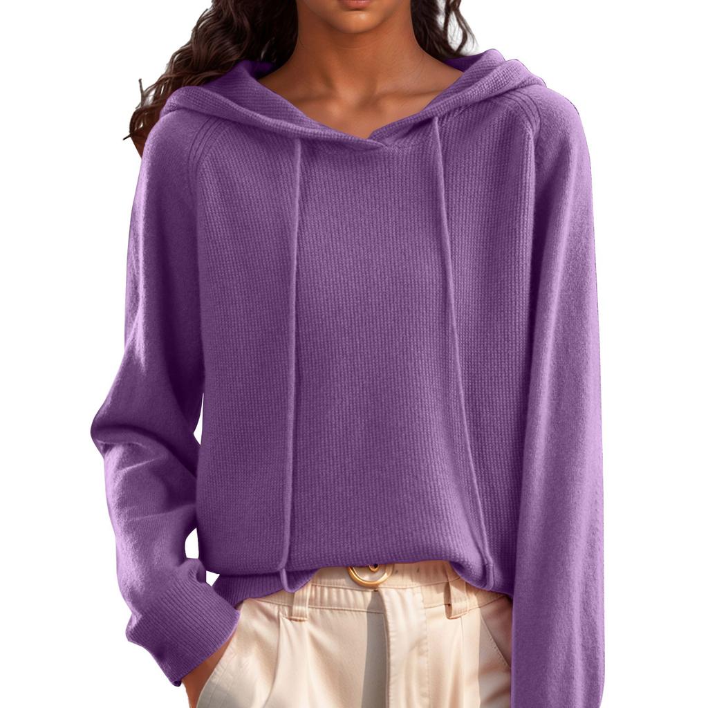 Einfarbiger, lässiger, langärmliger Strickpullover mit Kapuze für Damen mit Pullover und Basisschicht-Strickpullover
