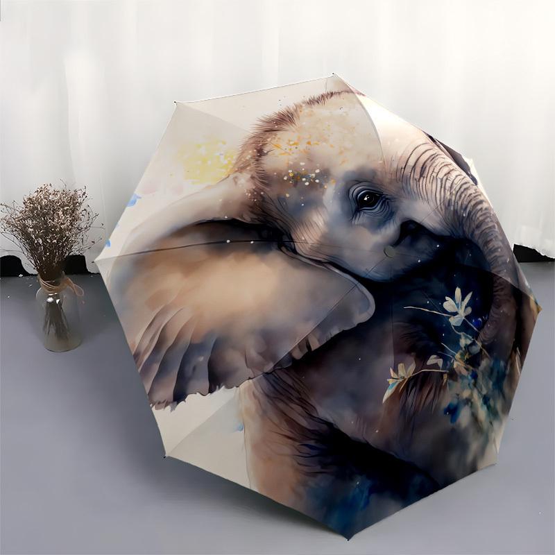 Elephant, Watercolor- Automatic Umbrella, Four Seasons Portable Folding Umbrella, Suitable for Men and Women, Travel, Daily Compact Umbrella
