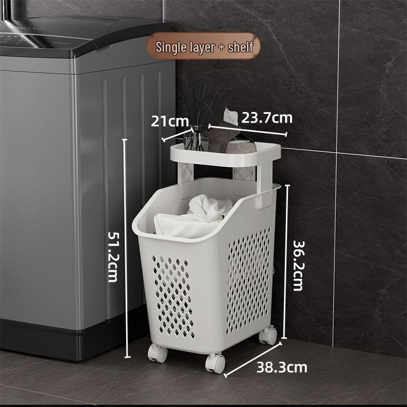 

Multi-Layer Movable Laundry Hamper: Bathroom Storage Rack with Wheels. With Swivel Wheels