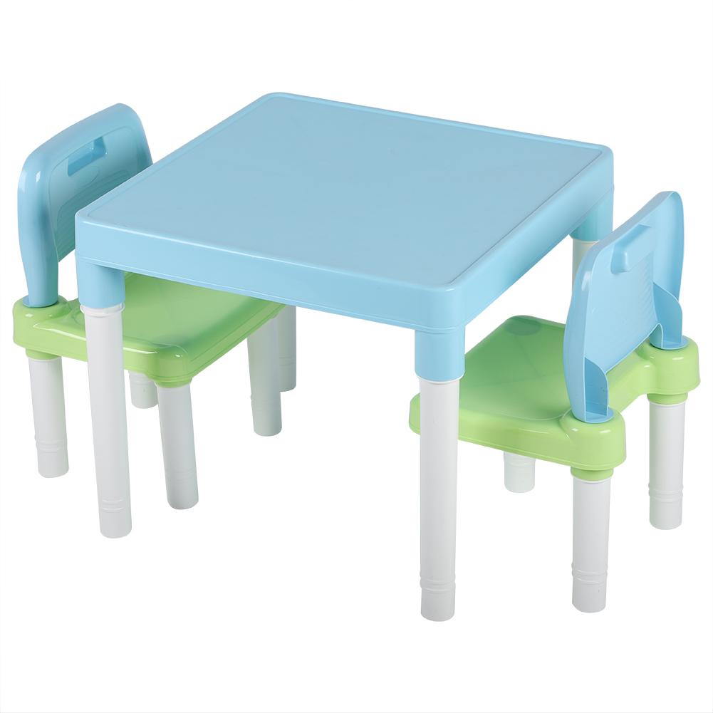 Childrens Kids Plastic Table Chair Set Lrning Studying Desk for Home Kindergarten Blue Green
