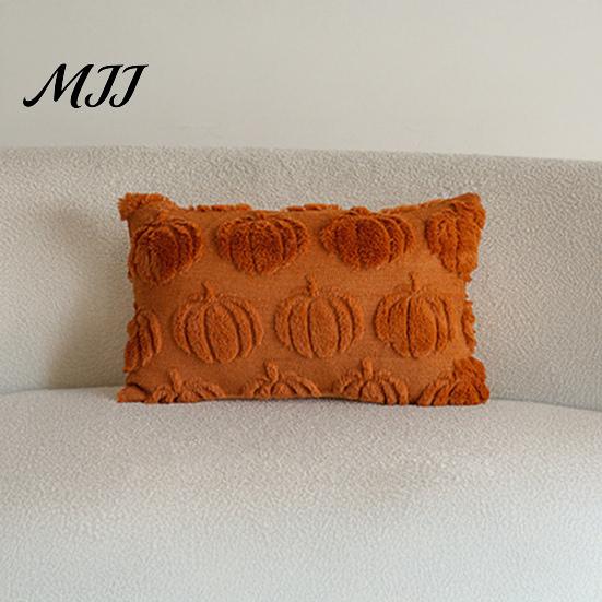 Fall Decor Pillow Case Pumpkin Pattern Pillowcase Solid Color Hide Zipper Soft Wool Pillowcases Velvet Halloween Cushion Cover Home Durable