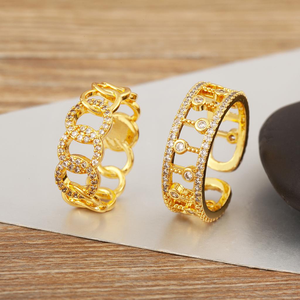 Nidin Hot Sale Chain Shape Hollow Design Personality Rings 4 Styles For Women Men Shiny Crystal Zircon Finger Jewelry Chic Gifts