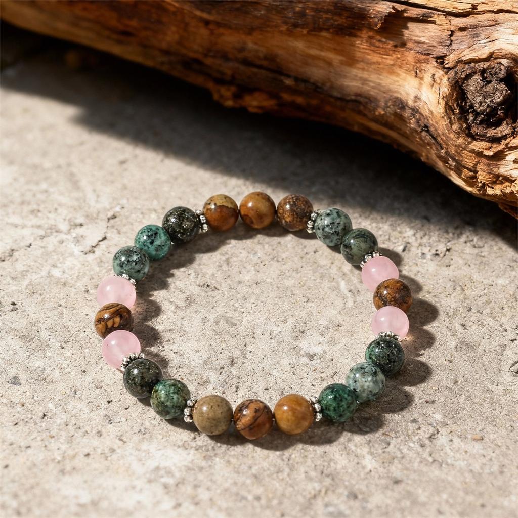 Festive Gifts Turquoise Picture Jasper And Rose Quartz Beaded Bracelet Earthy Fashion Jewelry For Men And Women Daily Wear Simple Versatile Accessory