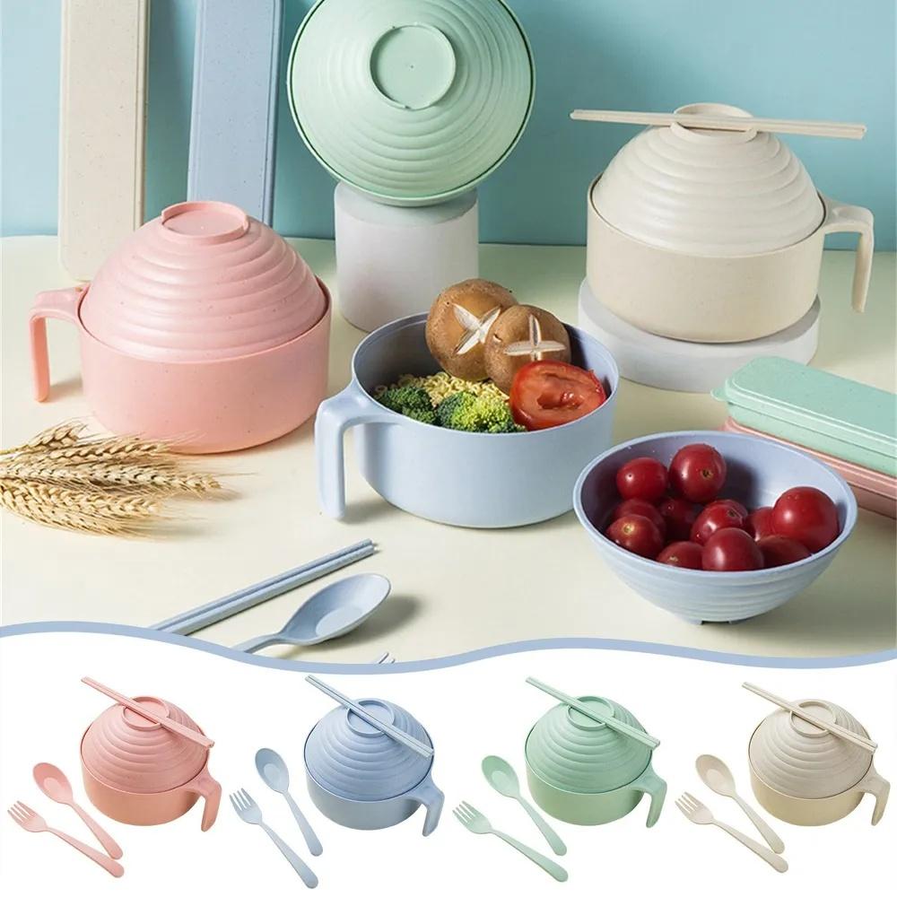 

1 набір багаторазової миски для локшини, термостійкої харчової якості, з кришкою та столовим посудом, використання в кухонному гуртожитку для студентів рожевий