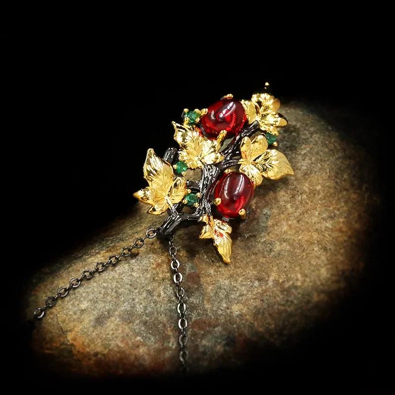 New Style 925  Ladies Pendant Necklace Winding Branches Ruby Flower Clavicle Chain Elegant All-match Sweater Chain