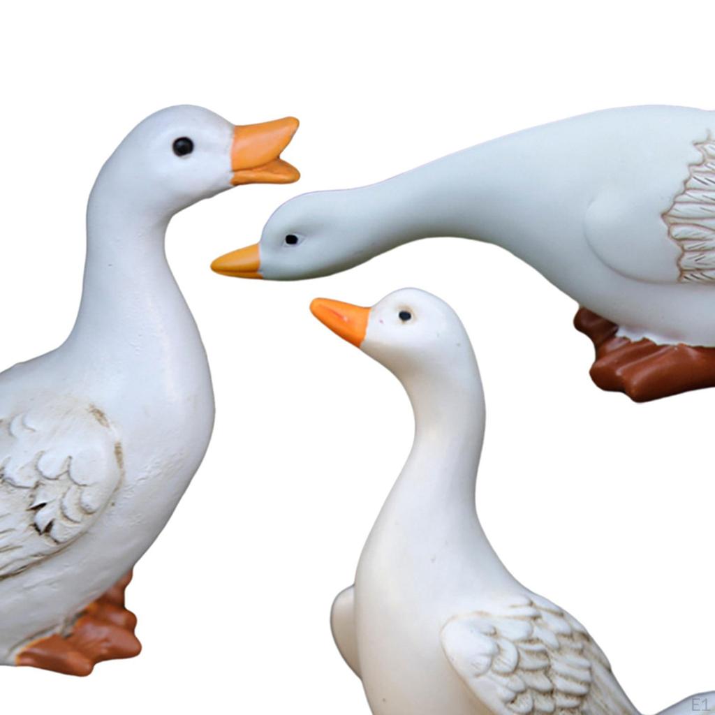 3er Set Garten Ente Figur Ornament Outdoor Tier Skulptur Realistische Landschaftsbau Prop