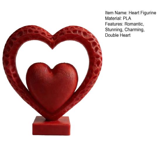 Double Heart Sculpture 3D Printed Red Heart Figurine Romantic Tabletop Ornaments for Anniversary Home Desk Shelf Decor Wedding Romantic Gifts