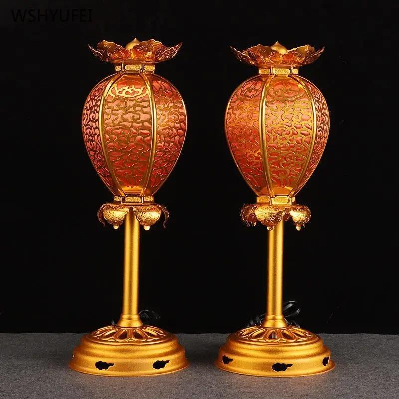 Hliníkový zlacený palácový svícen (v 24 cm), buddhistický chrámový materiál, chrámová domácí oběť, feng shui požehnání