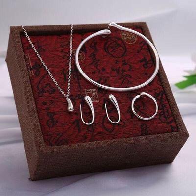 925 Silver-Plated Geometric Jewelry Set: Water Drop Ring, Bracelet, Earrings, Necklace - Chic Minimalist Design for Women.