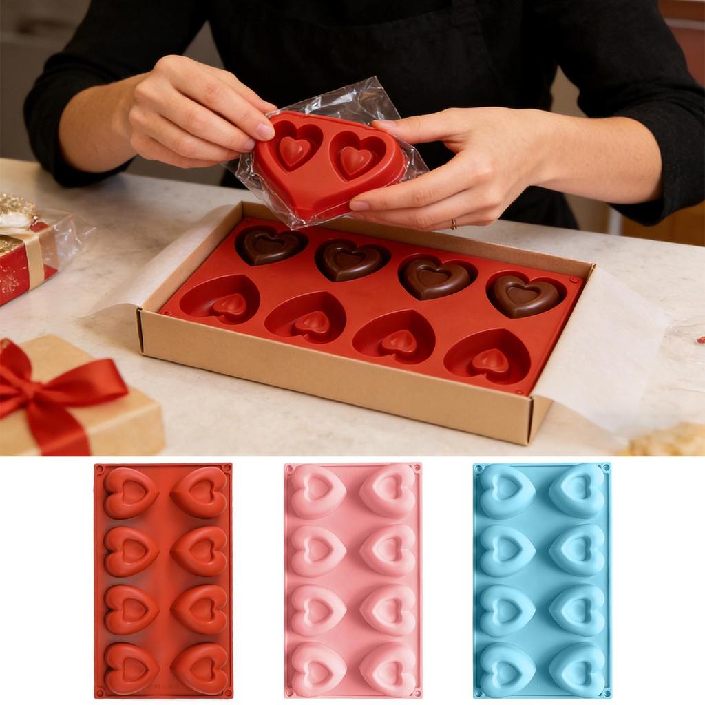 Silicone Mold 8 Hole Heart Silicone Candle Mold Valentine's Day Candles Making Kit DIY Love Cake Chocolate Baking Tools