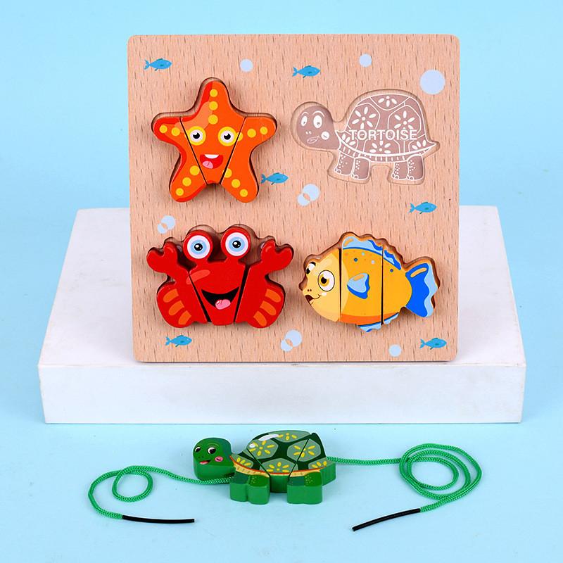 Wooden Puzzle Block Set For Kids With Colorful Fruit And Animal Designs For Early Education