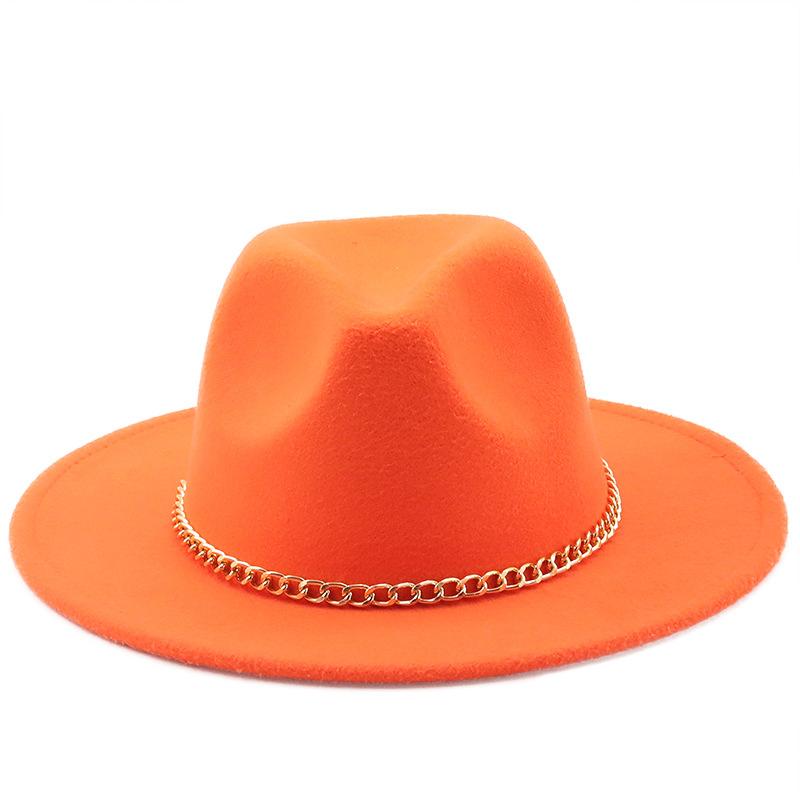 New thin chain accessories European and American autumn and winter solid color woolen top hat European and American fashion jazz hat
