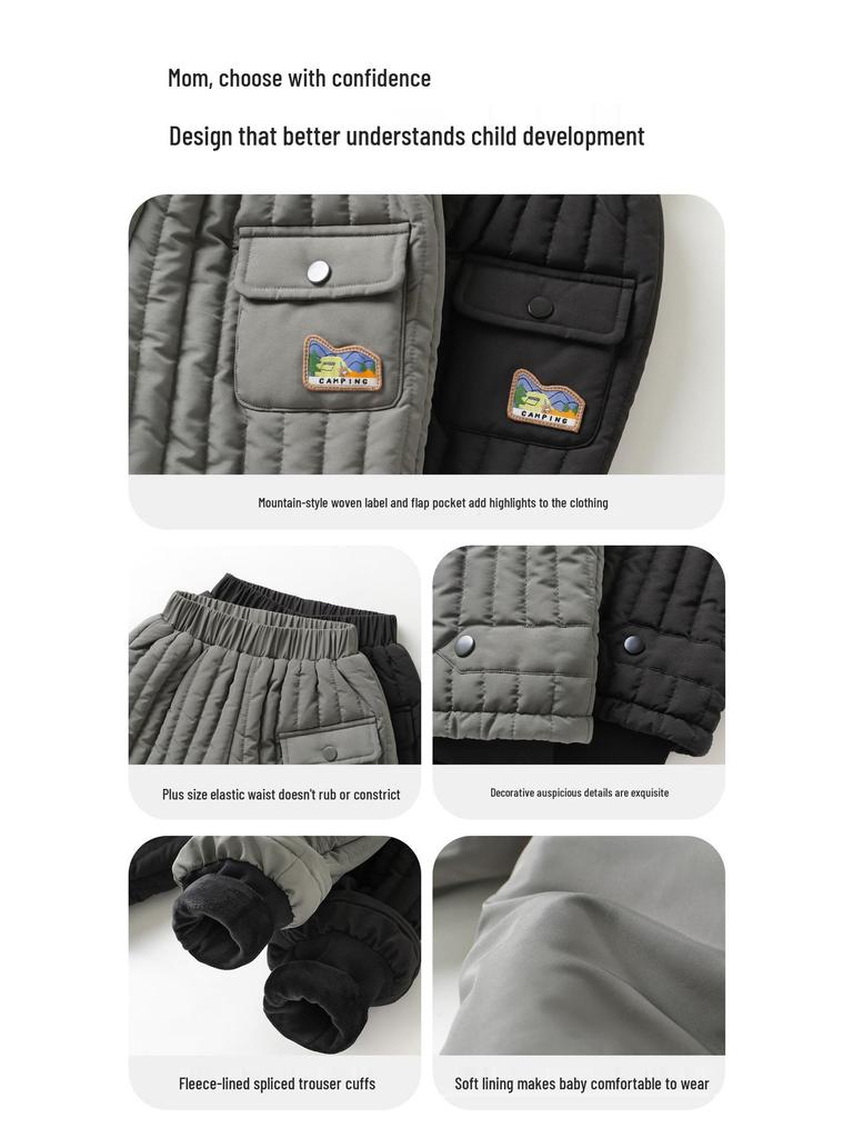 Stylish European Boys' Cotton Fleece Pants - Thick, Warm Winter 2025 Collection