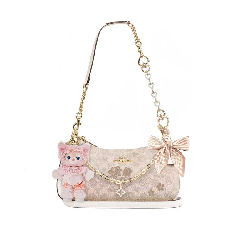 

COACH shoulder bag [Customized bag] Teri 24 classic presbyopic Logo zipper closure, pendant, scarf, bow, printing, extension Baizhouke basic model білий