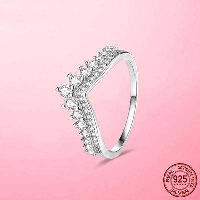 New Finger Ring 925 Sterling Silver Princess Wishbone Rings For Women Clear Cz Wedding Band Engagement Jewelry Anel Gift