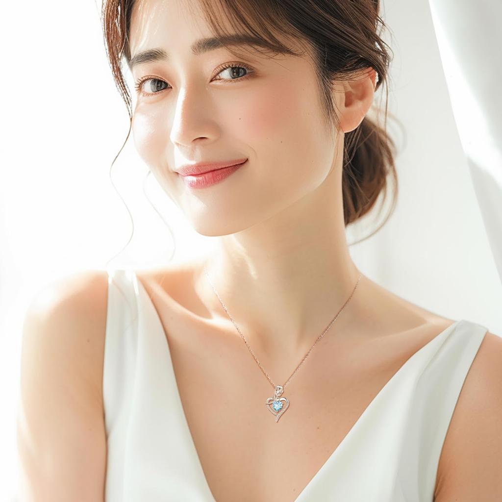 Halskette Topas November Geburtsstein Rose Motiv Herz Halskette Silber Schmuck Accessoires Weihnachten Geburtstag Jahrestag Geschenk Verpackung Zubehör