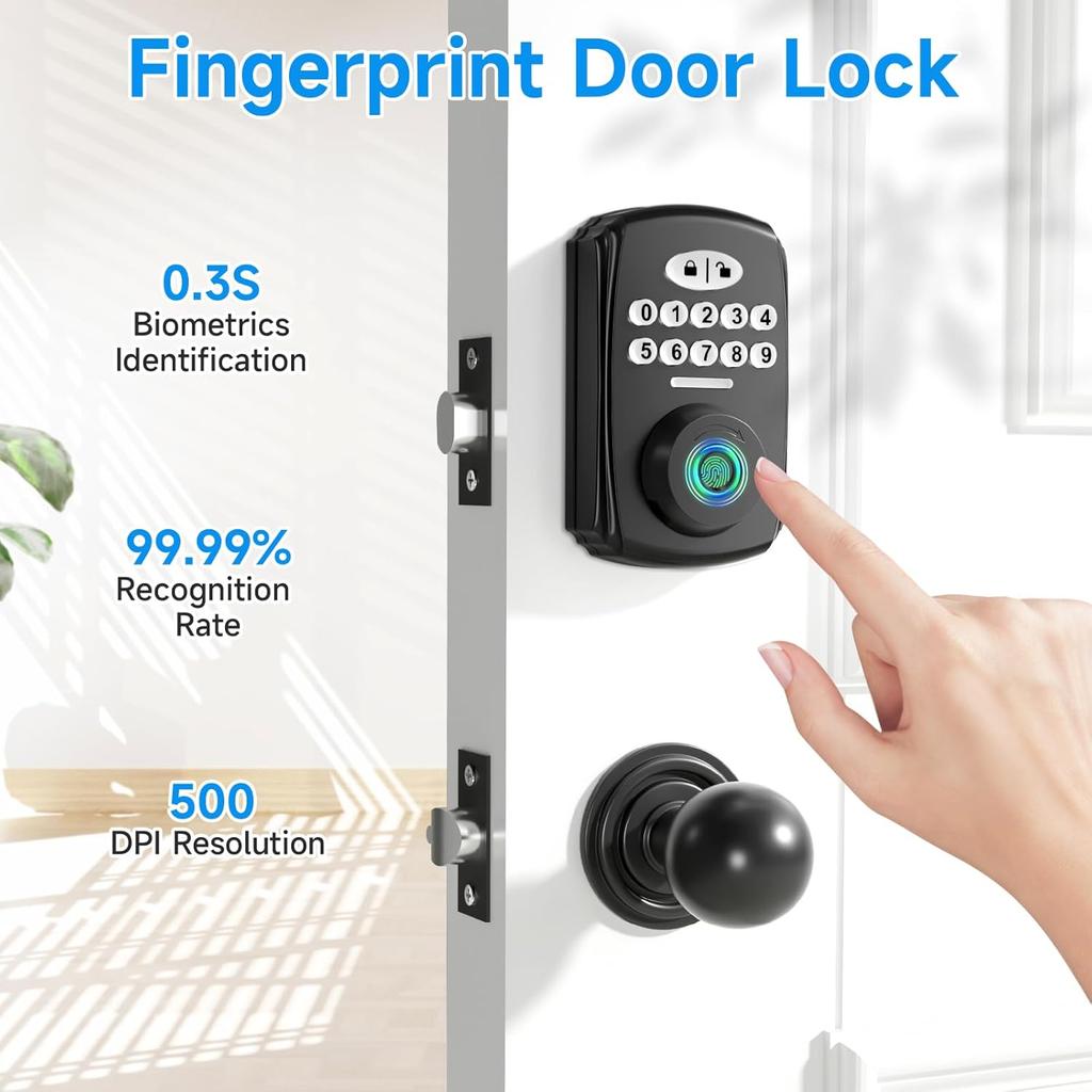 Keyless Entry Door Lock Deadbolt Fingerprint Door Lock - PHYSEN Smart Deadbolt Set for Front Door - Electronic Digital Keypad Lock - Biometric- Auto
