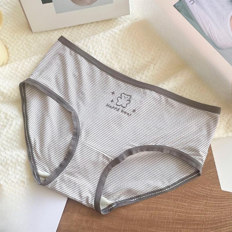 Lady Spring and Autumn Bear Cute Delicate Stripe All Kinds of Comfortable Cotton Antibacterial Crotch Underwear