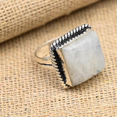 Anel de prata esterlina 925 feito à mão com pedra preciosa da lua para o Natal