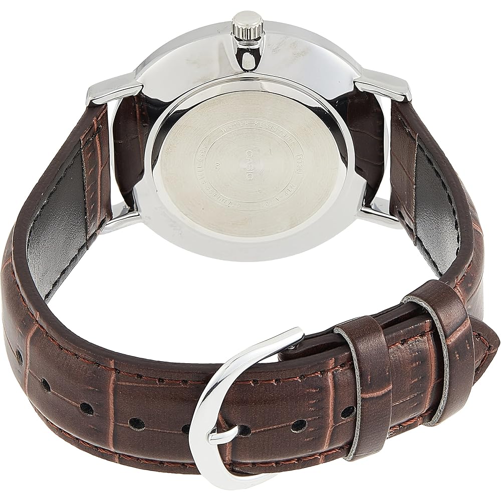 Casio MTP-VT01L-2B Men's Minimal Blue Dial Analog Watch Brown Leather Band Silver Quartz Movement