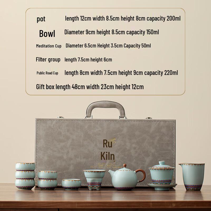 Dunhuang Sky Blue Ru Kiln 9-Piece Ceramic Kung Fu Tea Set