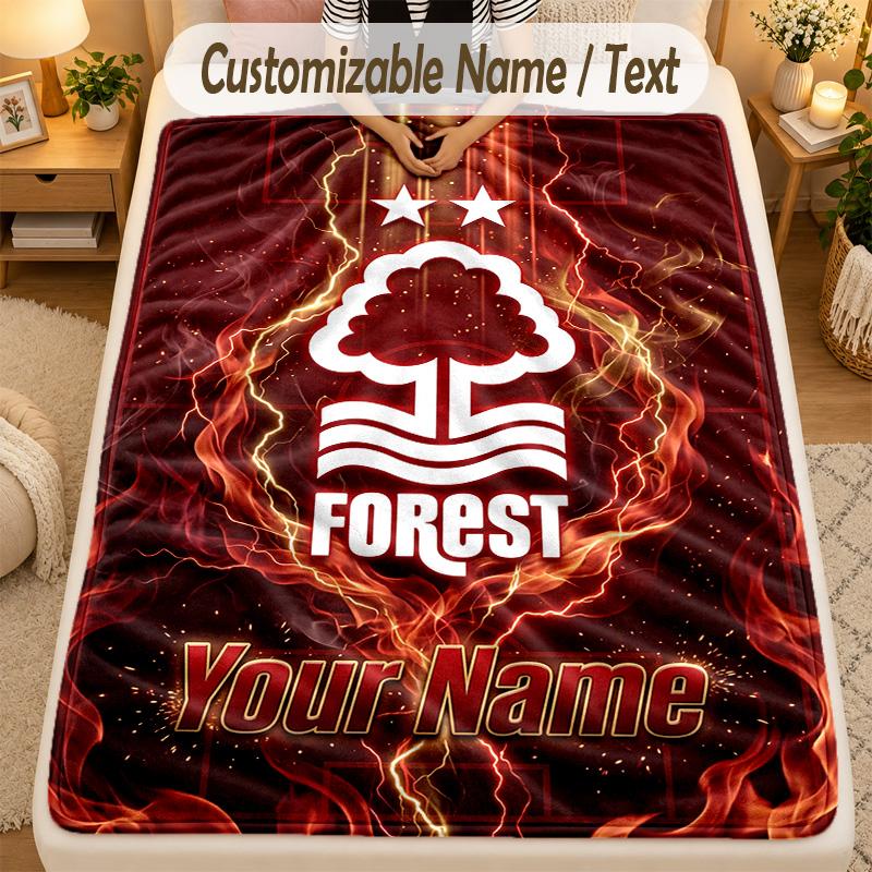 Flannel BlanketNottingham Forest FC Custom Name Text Personalized Soft Warm Throw Blanket Home Decor Gift