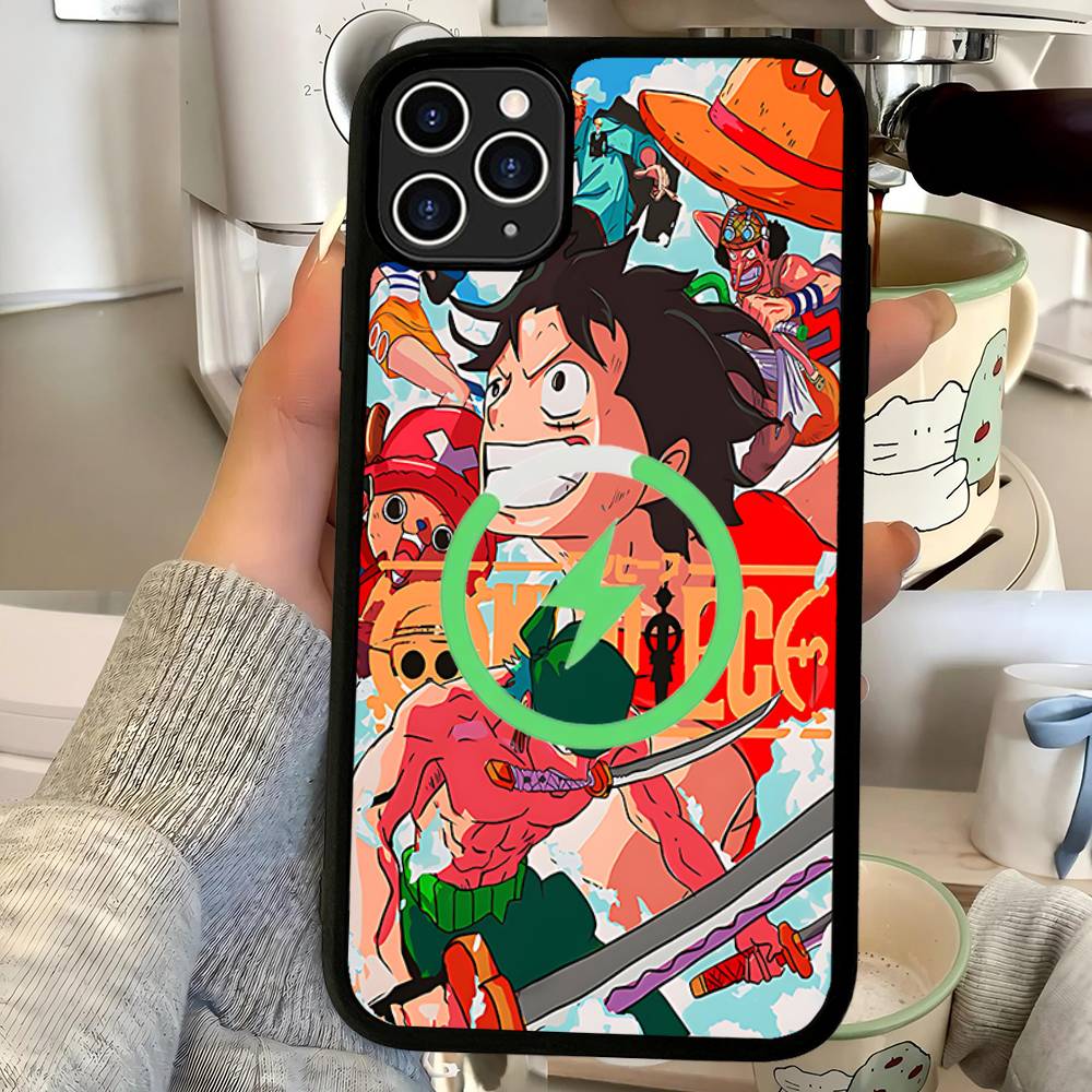 Cartoon Ones P-Piece Luffys-Ace Magnetic Matte Phone Case For IPhone 16 17 15 14 13 12 11 For Magsafe Wireless Charge Cover
