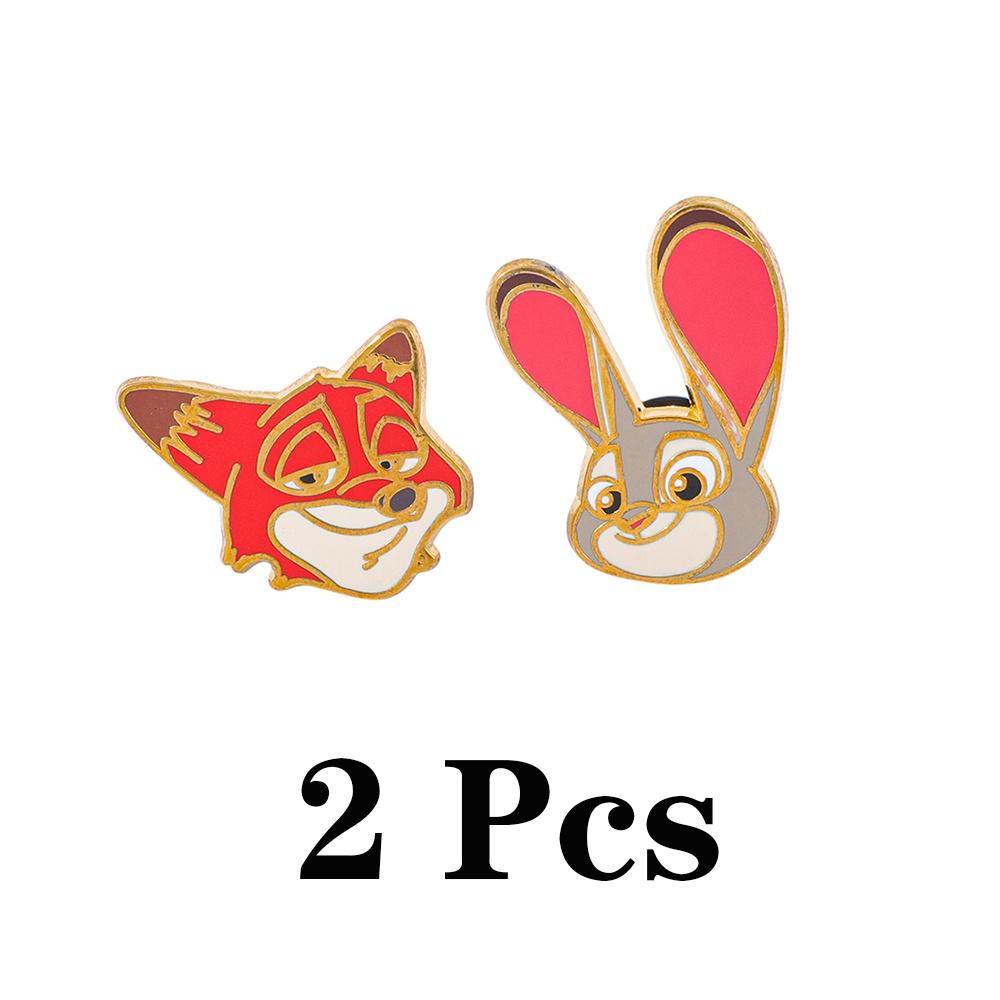 Disney Zootopia Nick and Judy Cartoon Brooch Enamel Pin Metal Badge Clothing Backpack and Gift for Friends 2 Pcs