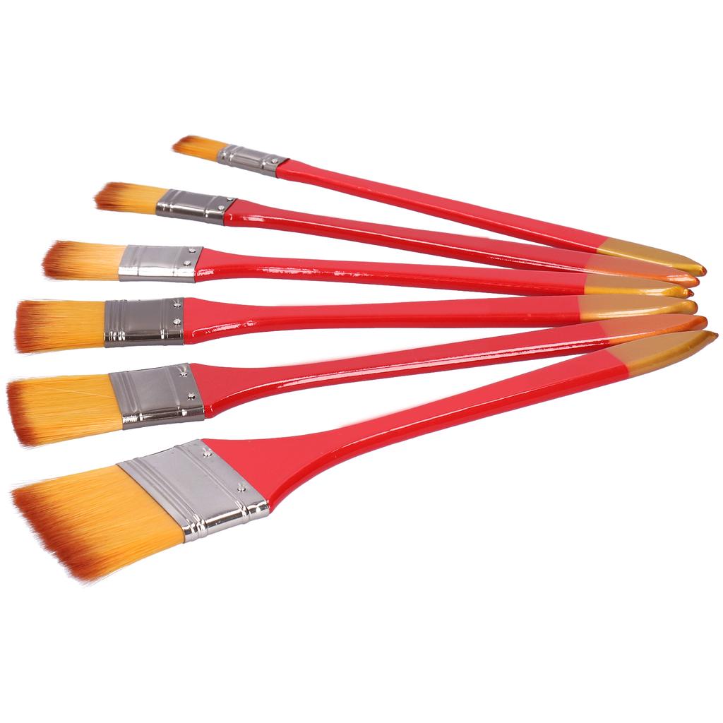 6Pcs Flat Brushes Nylon Hair Oil Acrylic Special Painting Professional Tools Red
