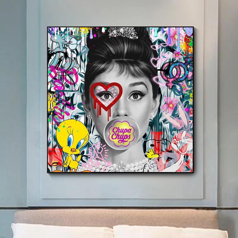 

Граффити Поп-арт Хепберн Монро Холст Плакат Принты Холст Живопись Настенная картина Современная гостиная Домашний декор Куадрос
