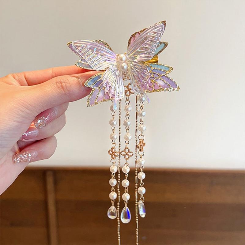 

Advanced Crystal Butterfly Children s Hair Clip, Half Tied Tassel, Girls Hanfu, Head Back, Hair Side Clip Beautiful Princess