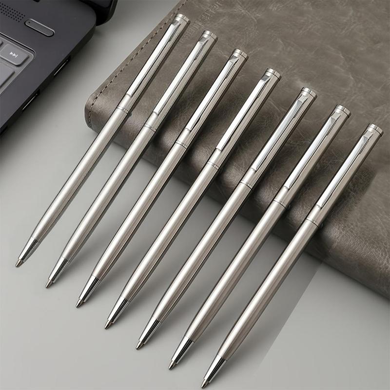 Set of 20 Elegant Silver Stainless Steel Ballpoint Pens - Durable, medium nib, twist-top design, smooth writing, perfect for off