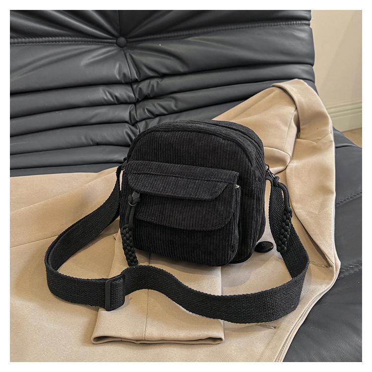 Corduroy Simple Solid Color Strip Velvet Bag Women'S Bag Winter Round Striped Shoulder Underarm Bag